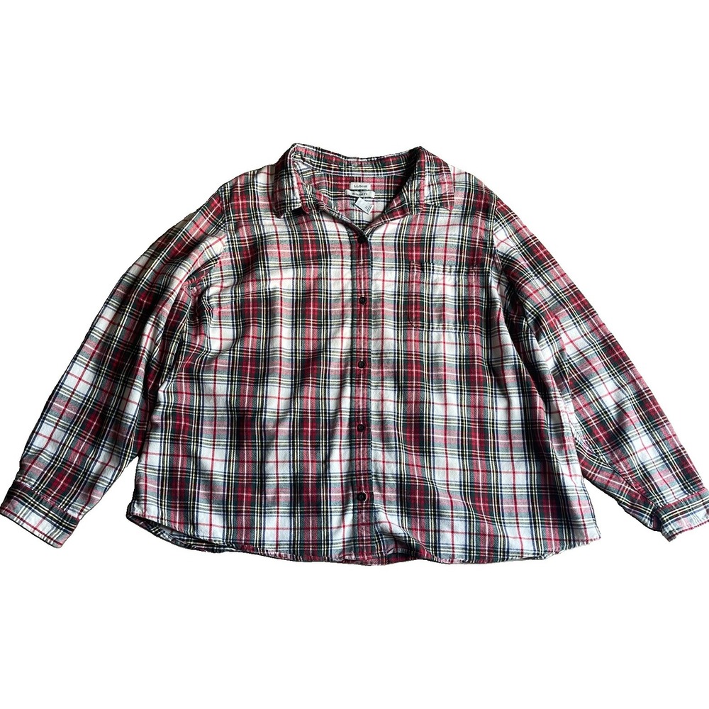 L.L. Bean Relaxed Fit Stewart Plaid Flannel Shirt 3X Multicolored Women's Button